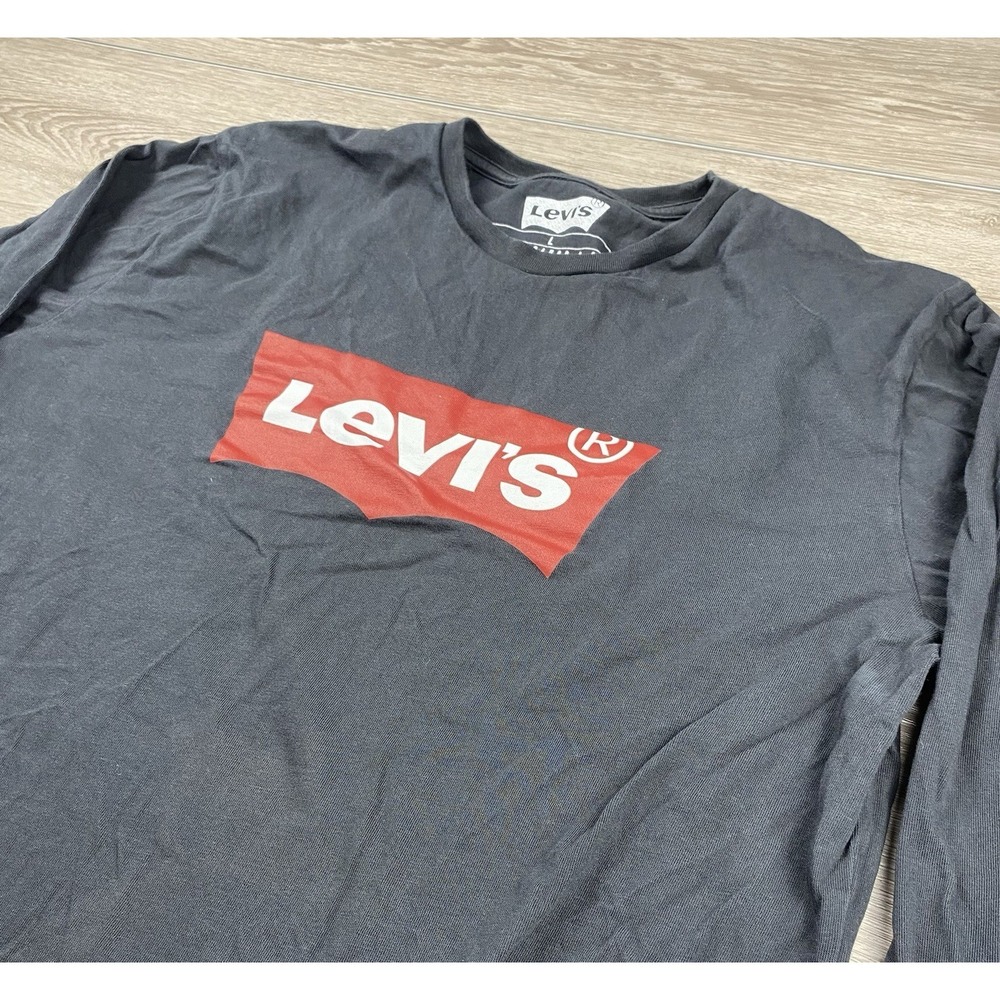 Levis Men's Long Sleeve Logo Print T Shirt Black Red Size Large